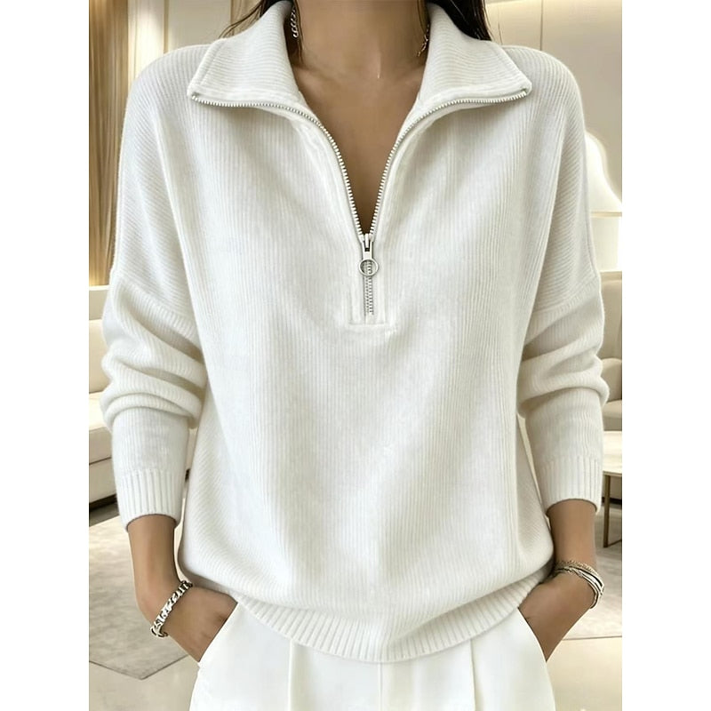 Beatrix | Softer Stehkragen-Pullover mit Reißverschluss