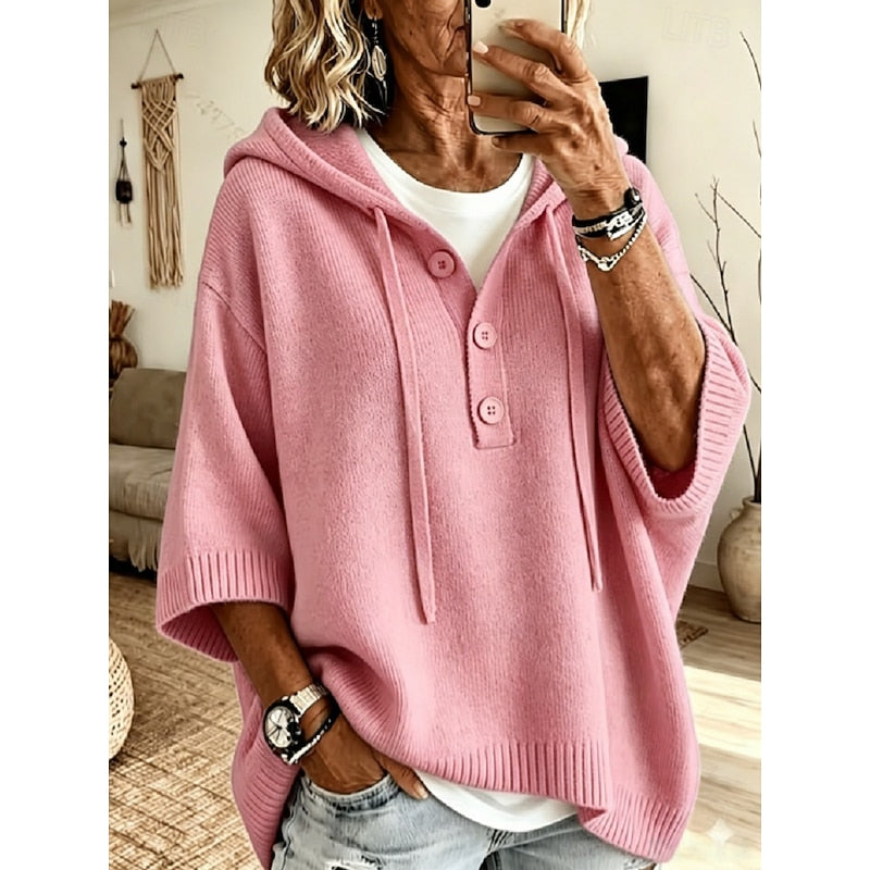 Cordelia | Weicher Kapuzen-Pullover mit Knopfleiste