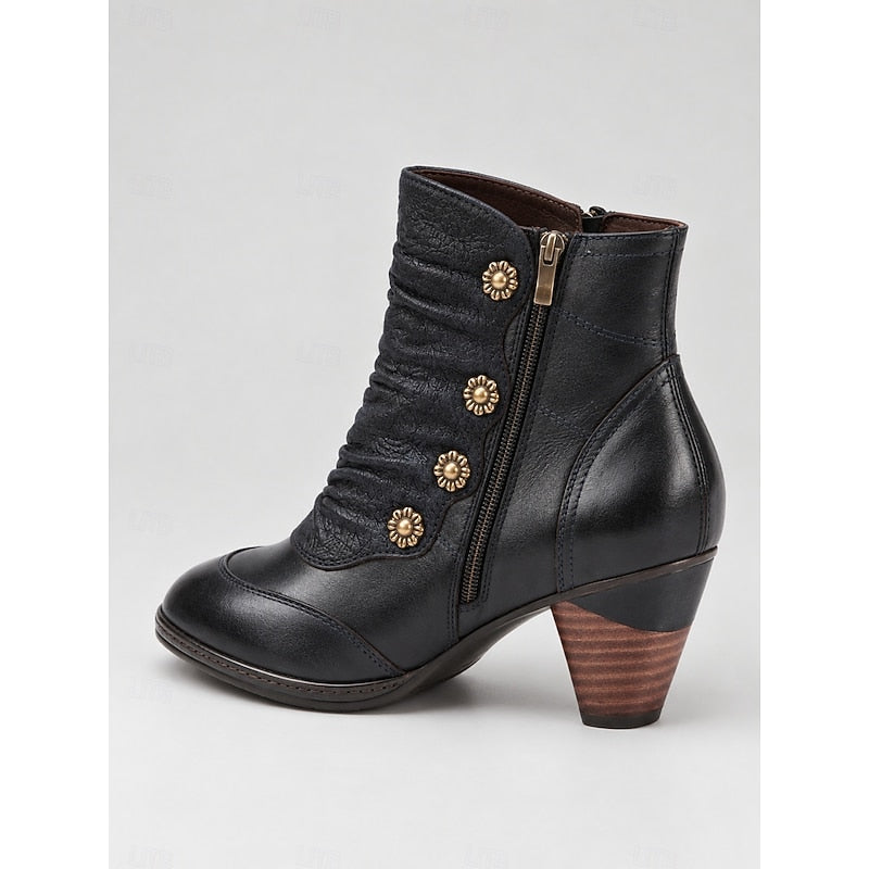 Ursula | Elegante Stiefeletten mit Zierknöpfen und Blockabsatz