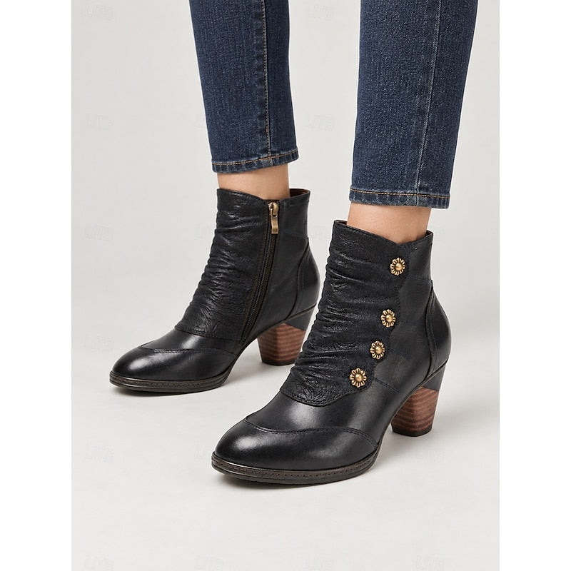 Ursula | Elegante Stiefeletten mit Zierknöpfen und Blockabsatz