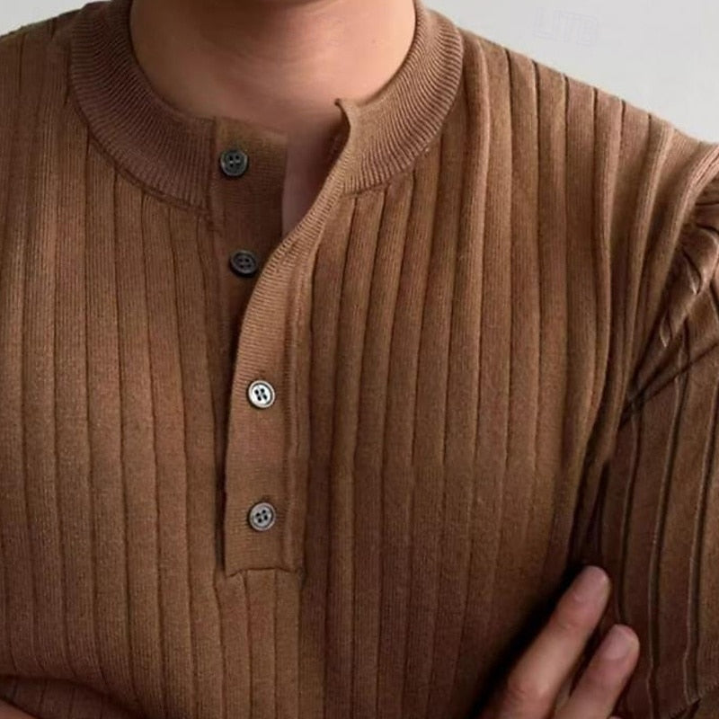 Torsten | Fein gerippter Henley-Pullover