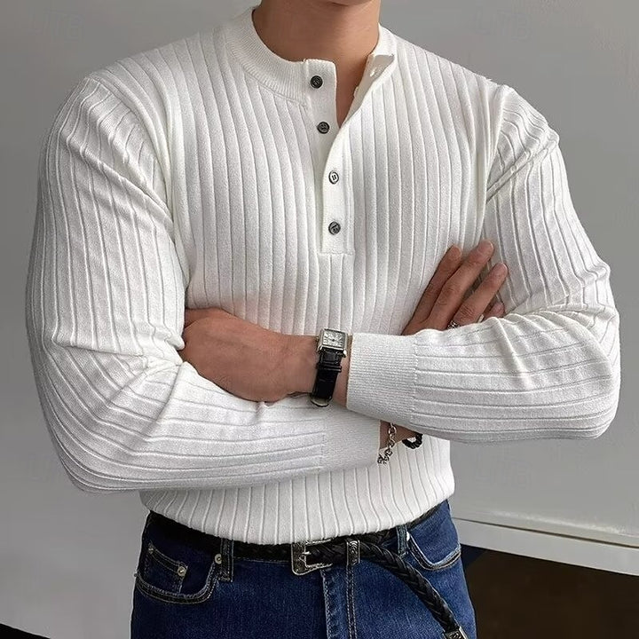 Torsten | Fein gerippter Henley-Pullover