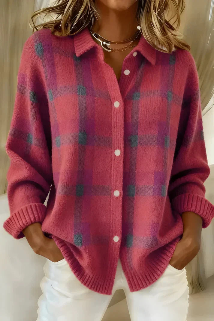 Elvira | Karierte Strickjacke mit Kragen