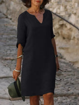Natalie | Damen Elegantes Midi Kleid Mit Kerbausschnitt