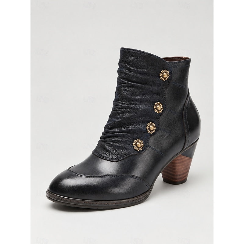 Ursula | Elegante Stiefeletten mit Zierknöpfen und Blockabsatz