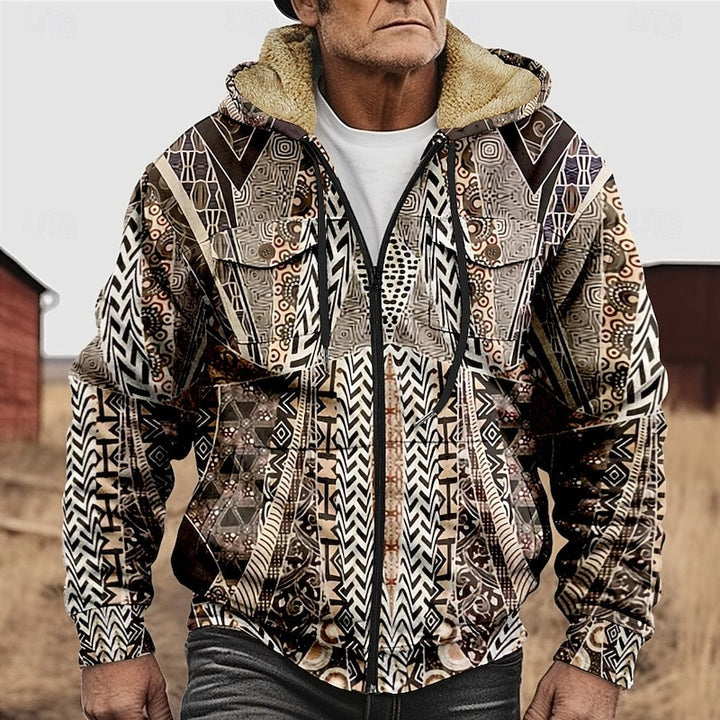 Jochen | Kuschelig gefütterte Kapuzenjacke im Ethno-Stil