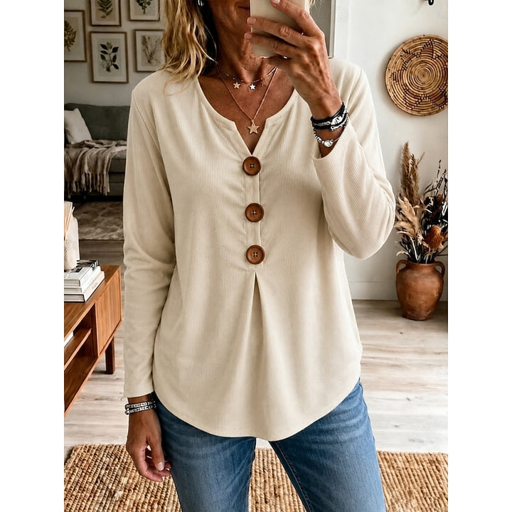 Birgit | Weiche Knopfbluse mit V-Ausschnitt