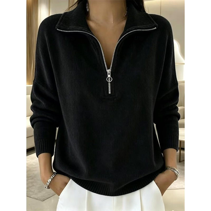 Beatrix | Softer Stehkragen-Pullover mit Reißverschluss
