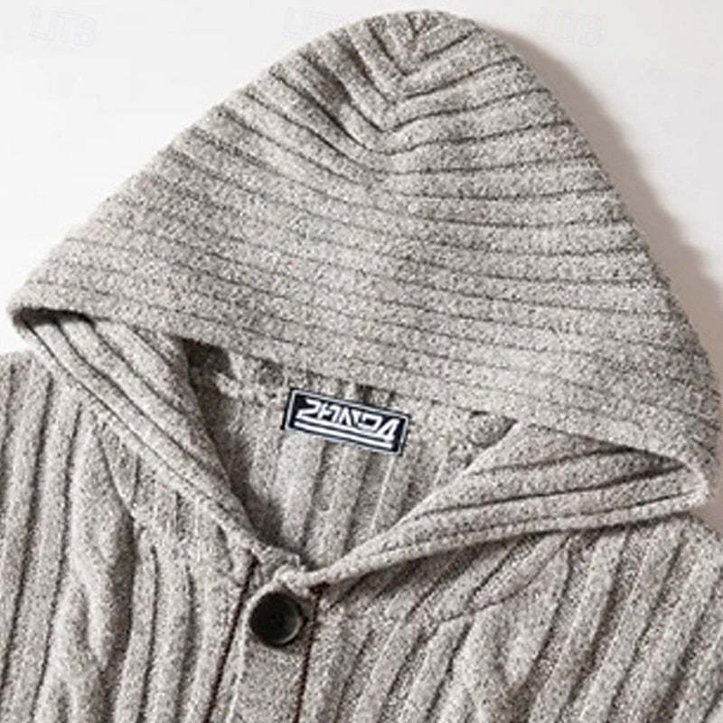Frederik | Grob gestrickte Kapuzen-Strickjacke