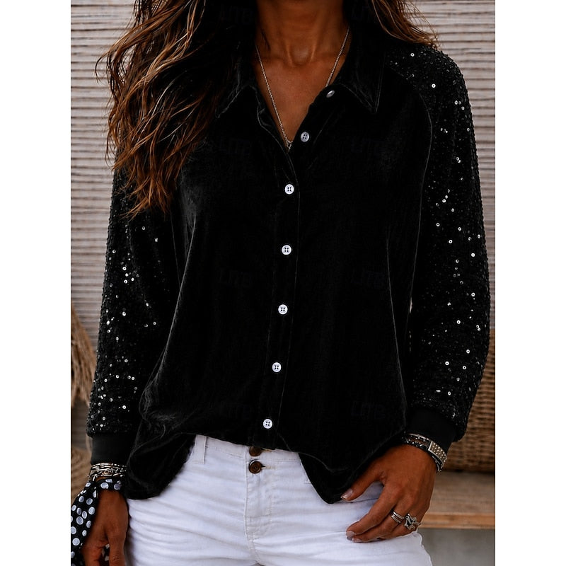 Edeltraud | Elegante Bluse mit Glitzer-Ärmeln
