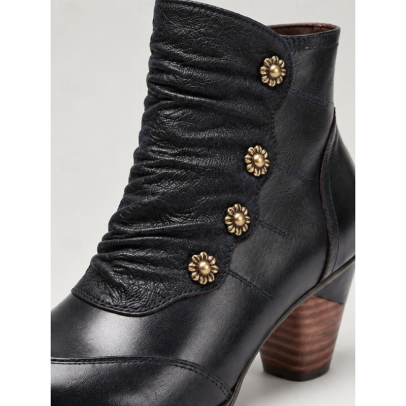 Ursula | Elegante Stiefeletten mit Zierknöpfen und Blockabsatz