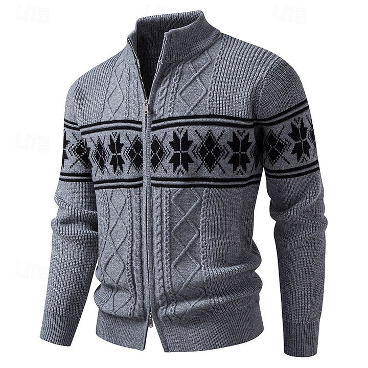 Guntram | Gemusterte Strickjacke mit Stehkragen
